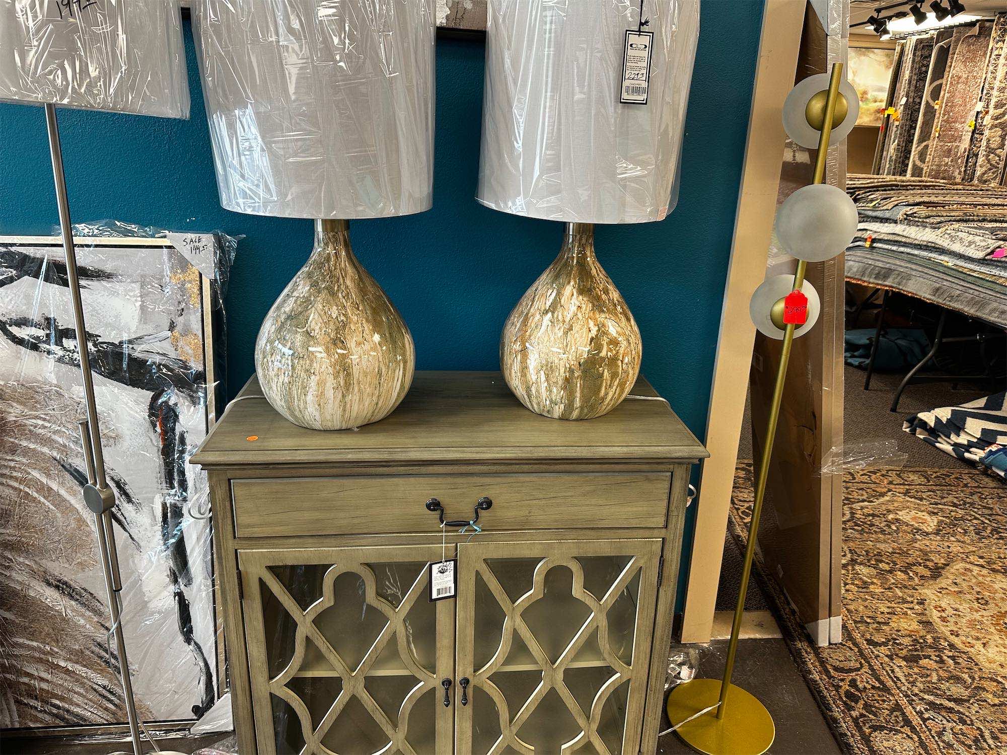 a pair of lamps on a table